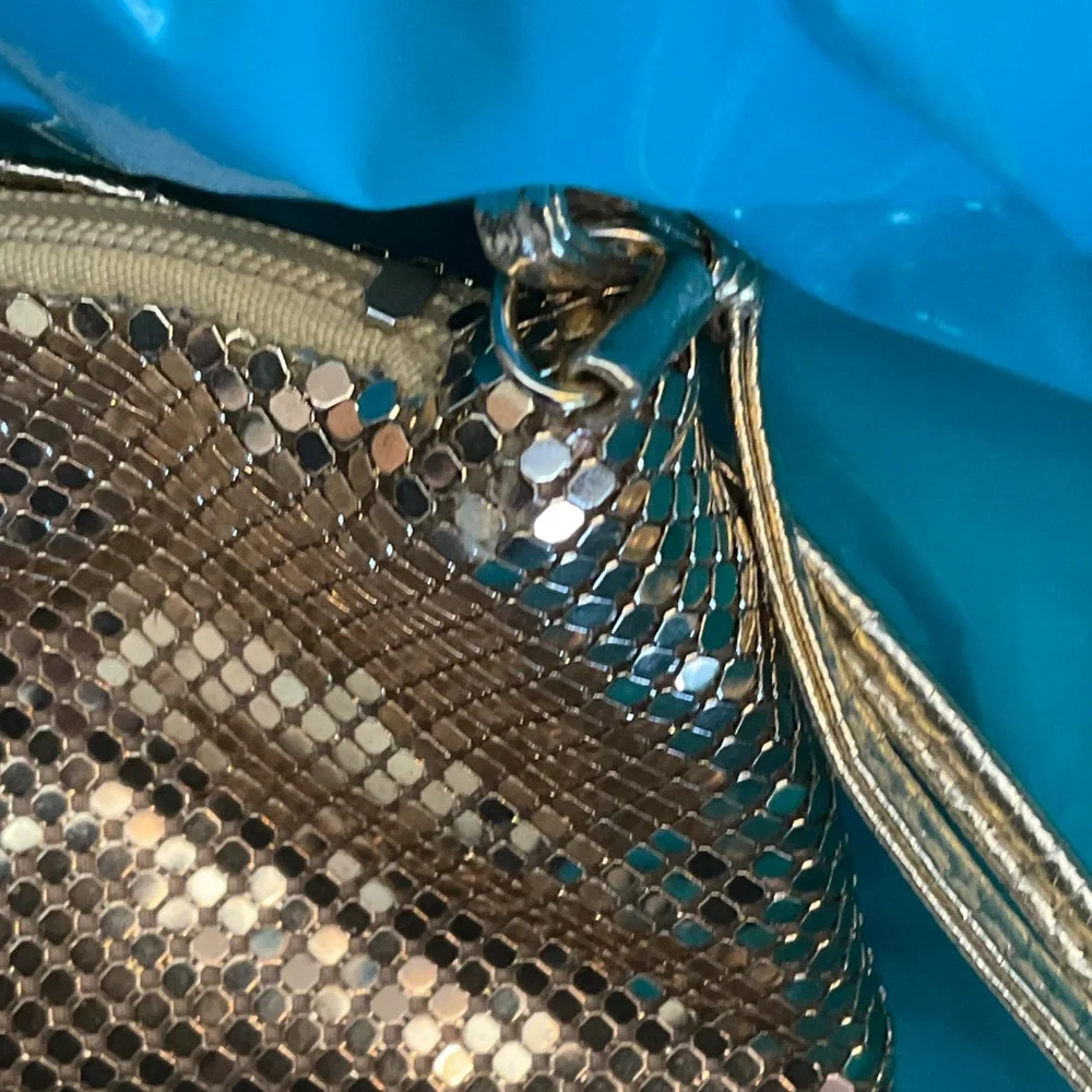 Vintage Whiting & Davis Gold Mesh Bag purse crossbody  leather strap prom bridal